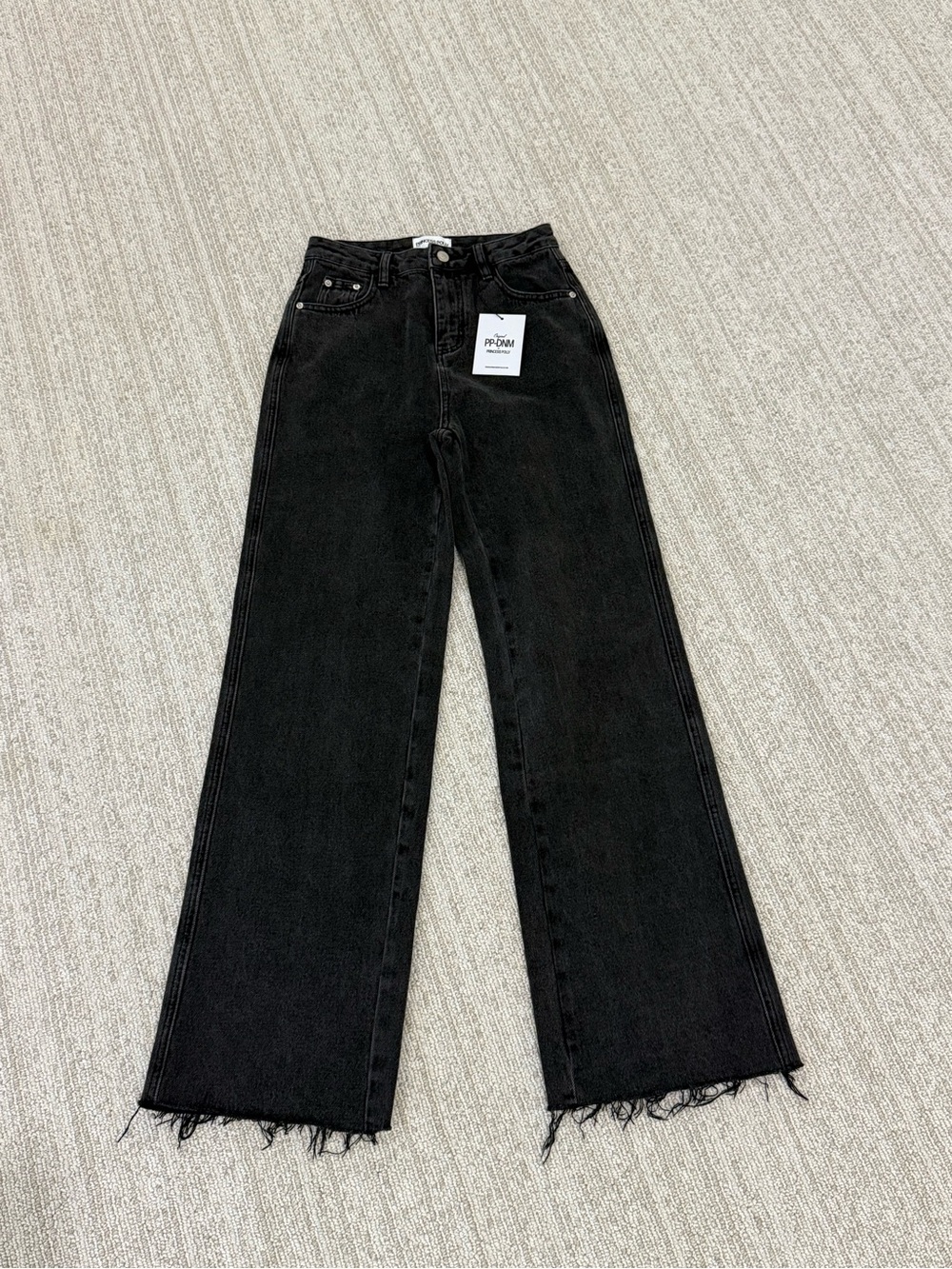 Princess Polly size 2 Wide Leg Black Women’s Jeans with Raw Hem